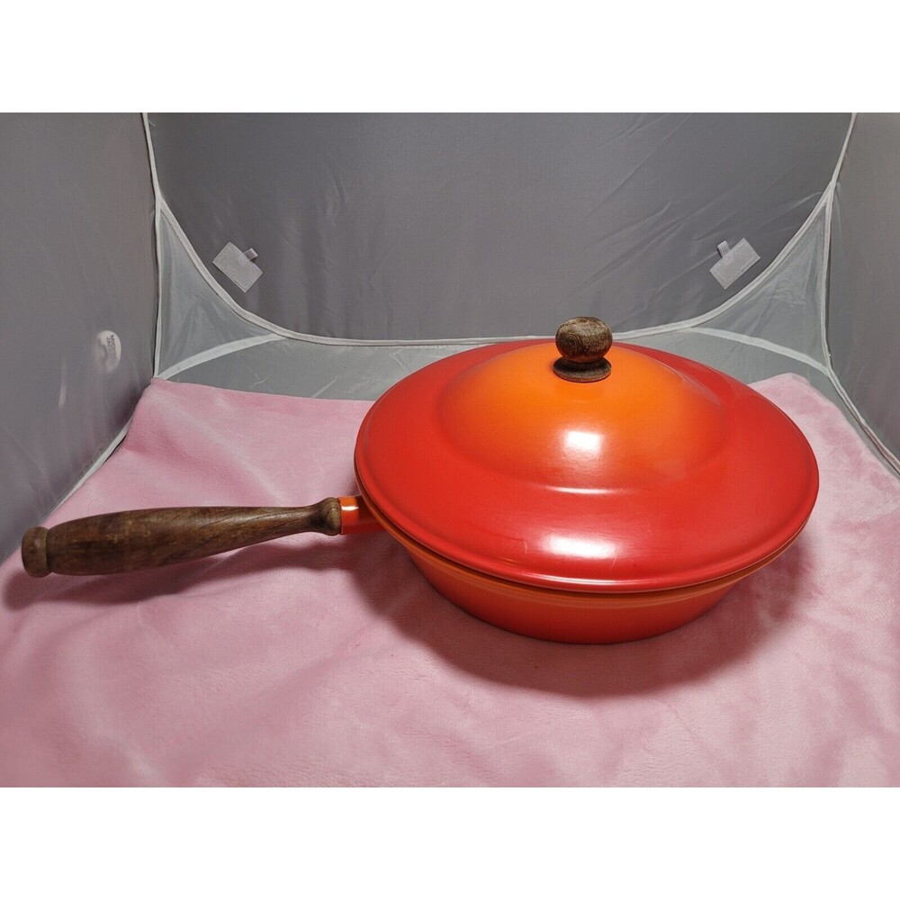 Vintage 1960s Midcentury Modern Red Orange Enamel Chafing Dish